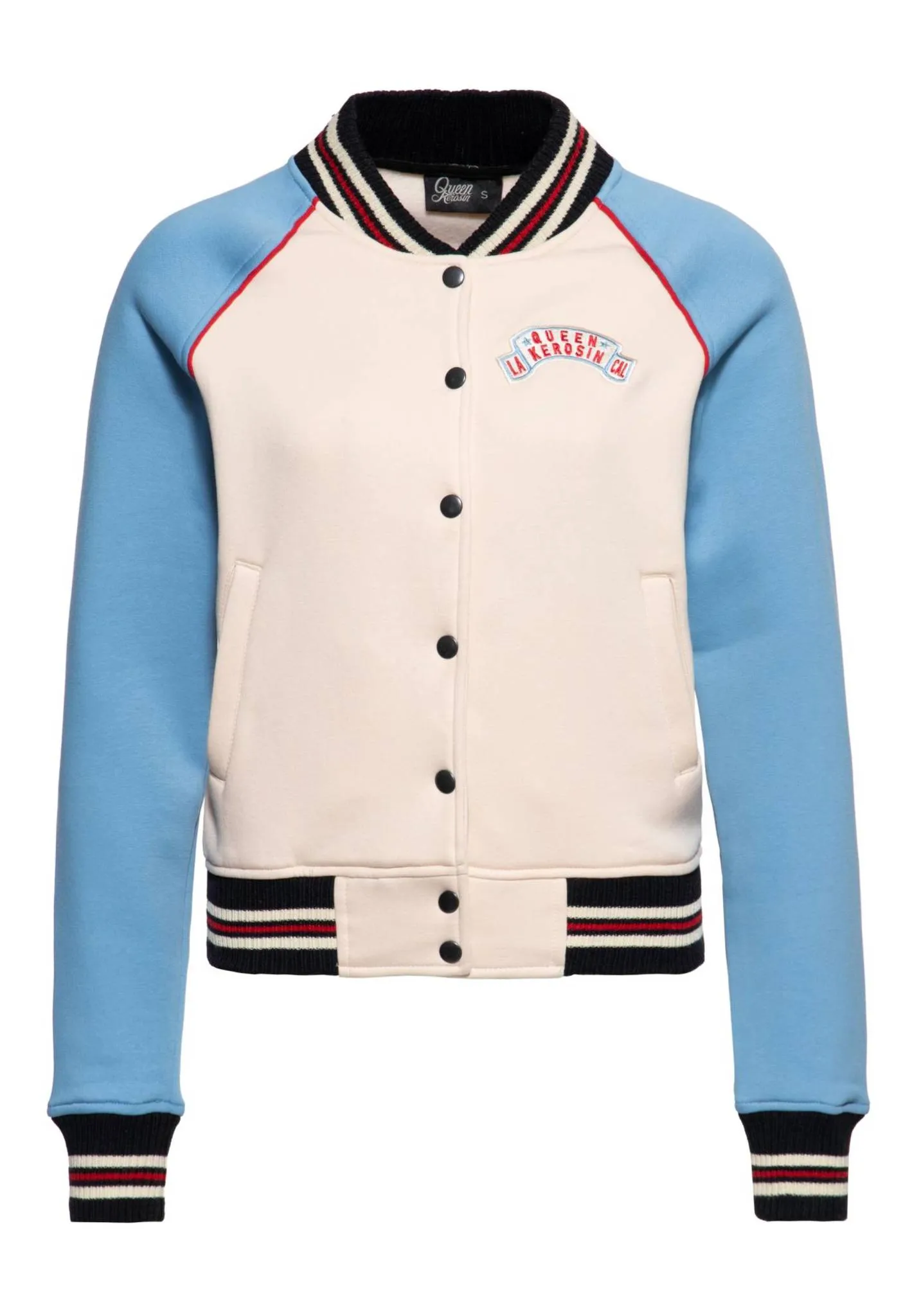 Chaqueta universitaria Queen Kerosin Collegejacke «Queen of Liberty» blanco/azul - Imagen 2
